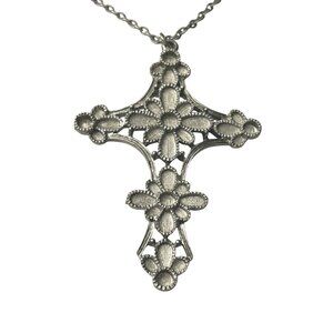 Sacred Grace Cross pendant blank BIG 3.5” floral necklace 23” religious gift